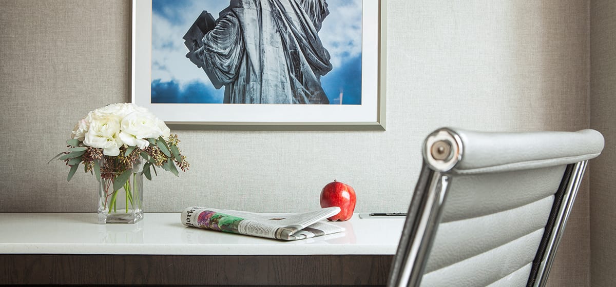 desk with flowers